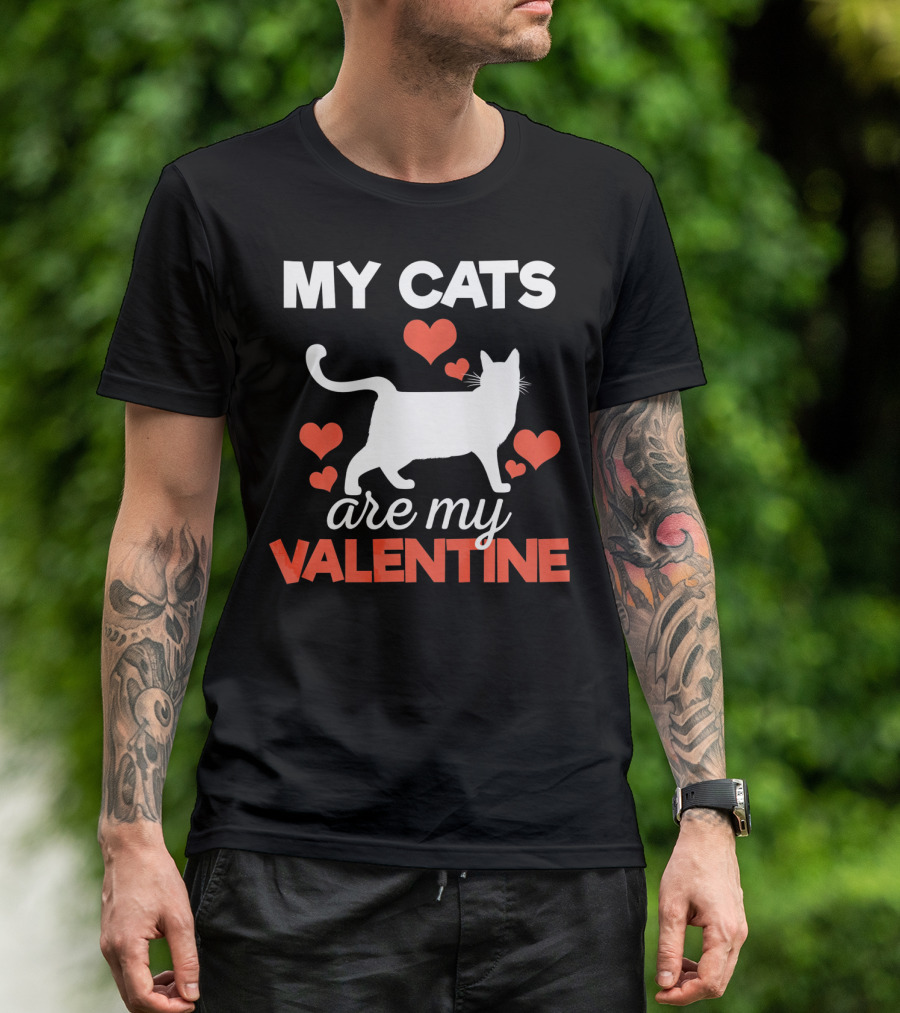 My Cats Are My Valentine Cute Kitten Hearts T-Shirt