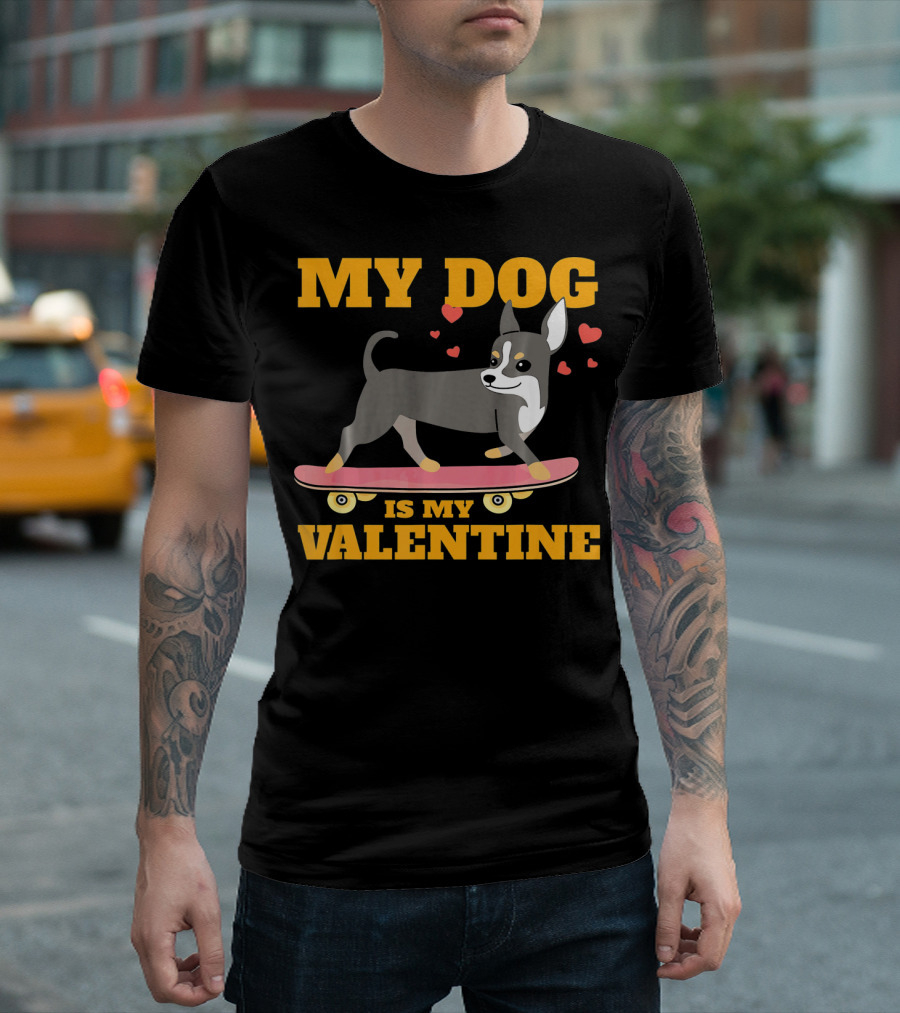 My Dog Is My Valentine Skateboarding Hearts T-Shirt