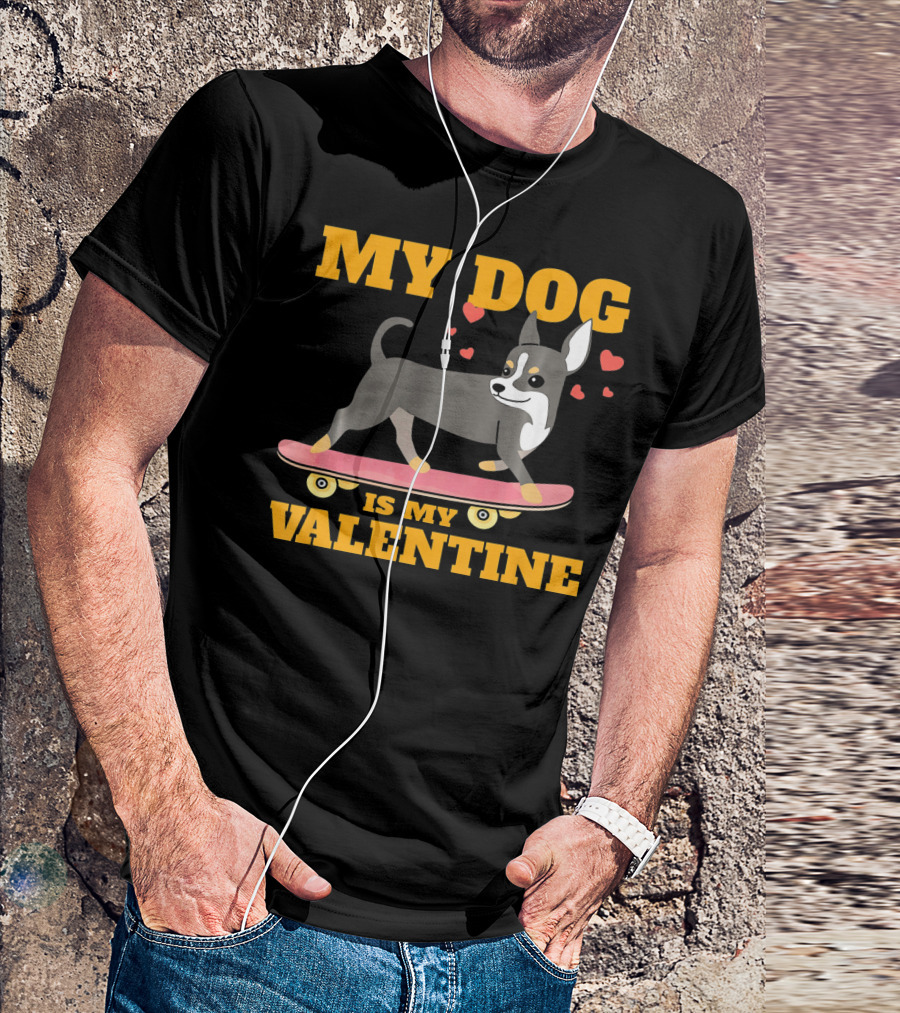 My Dog Is My Valentine Skateboarding Hearts T-Shirt