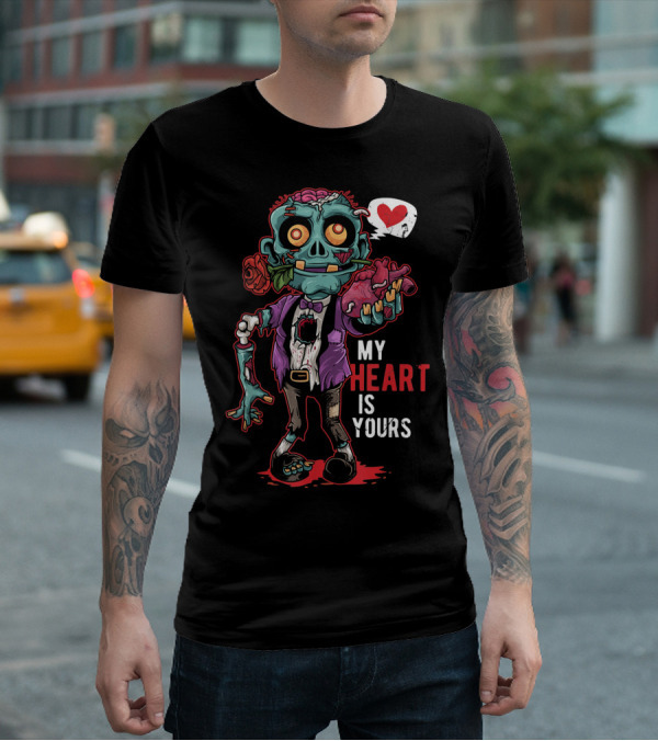 Zombie Valentine My Heart Is Yours With Brain And Rose T-Shirt