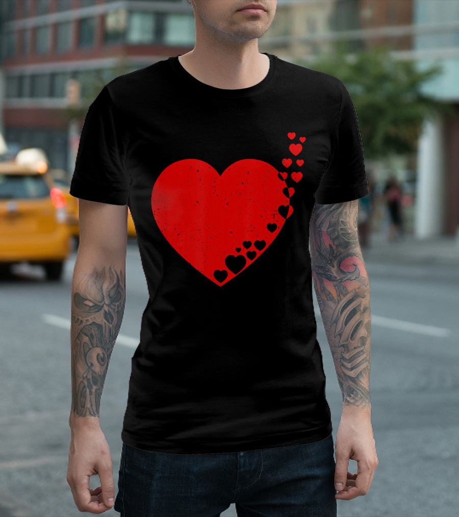 Big Heart Distressed Valentines Red Heart with Small Hearts Fluttering T-Shirt