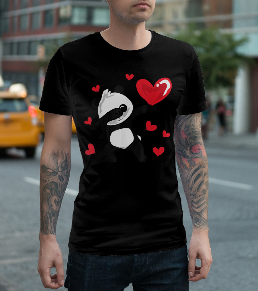 Dabbing Panda with Red Hearts Womens Girls T-Shirt