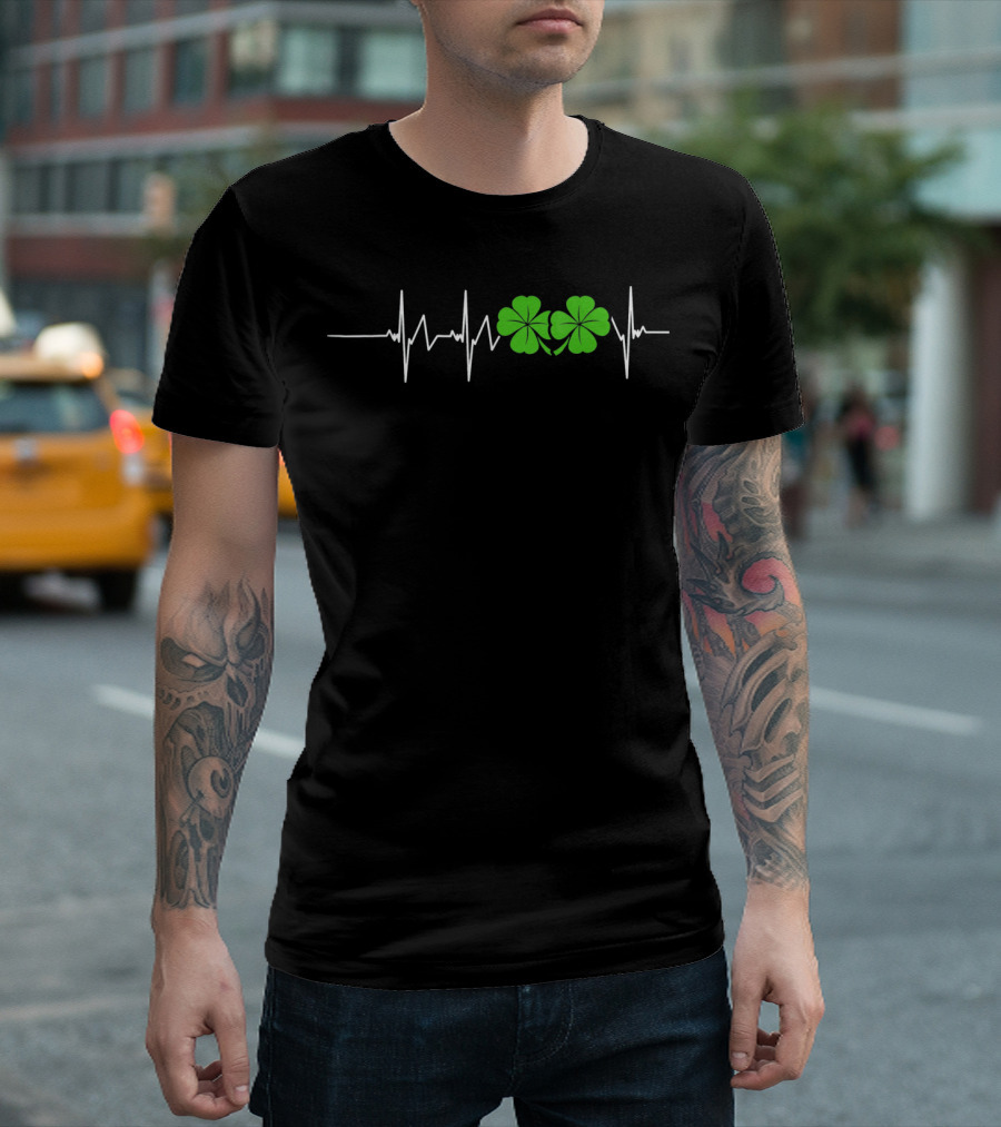 St Patricks Day Ireland Heartbeat Clover EKG T-Shirt