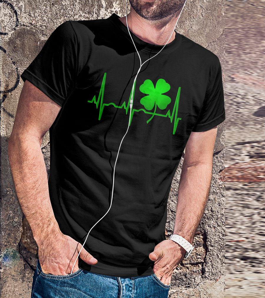 St Patricks Day Irish Shamrock Heartbeat EKG T-Shirt