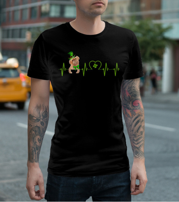 Brussels Griffon Heartbeat With St Patrick's Shamrock And Green Hat T-Shirt