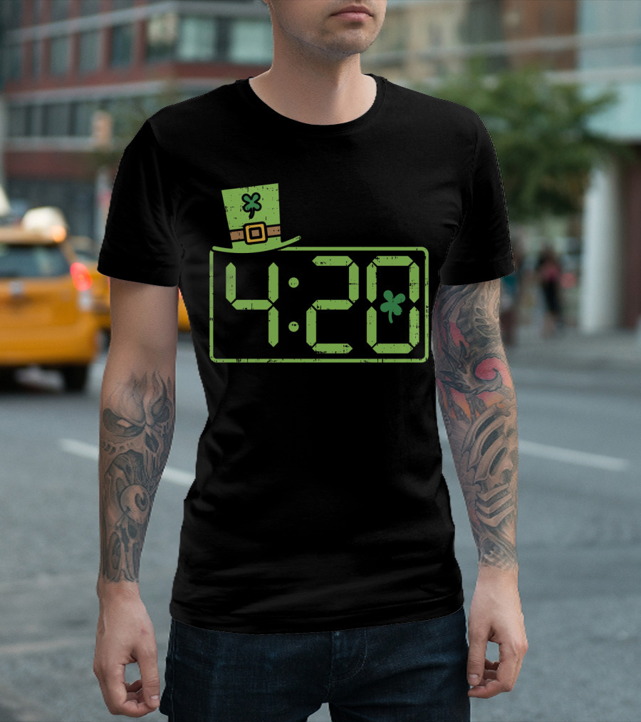 St Patricks Day 420 Clock with Leprechaun Hat and Shamrock T-Shirt
