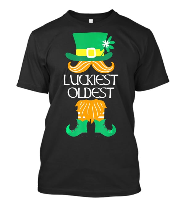 Luckiest Oldest Leprechaun Irish Green Hat And Boots T-Shirt