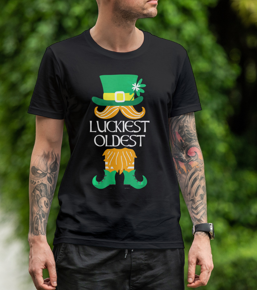 Luckiest Oldest Leprechaun Irish Green Hat And Boots T-Shirt