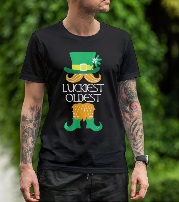 Luckiest Oldest Leprechaun Irish Green Hat And Boots T-Shirt