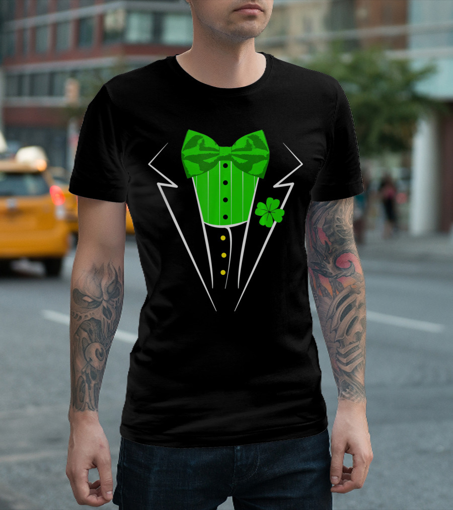 Saint Patricks Day Irish Tuxedo Clover Bow Tie T-Shirt