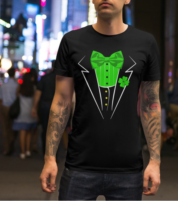 Saint Patricks Day Irish Tuxedo Clover Bow Tie T-Shirt