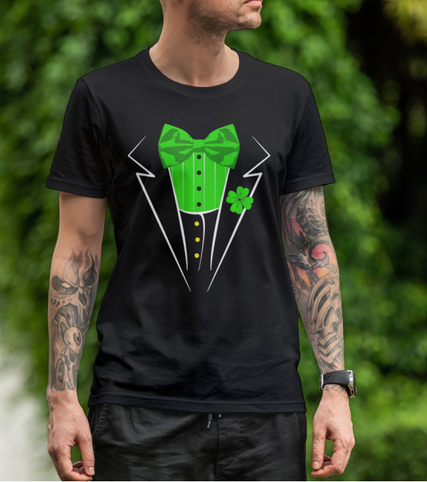Saint Patricks Day Irish Tuxedo Clover Bow Tie T-Shirt