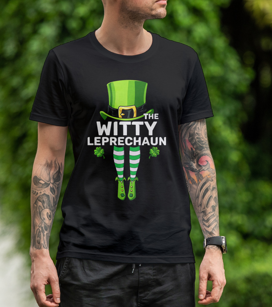The Witty Leprechaun Green Hat Striped Socks Clover Charm T-Shirt