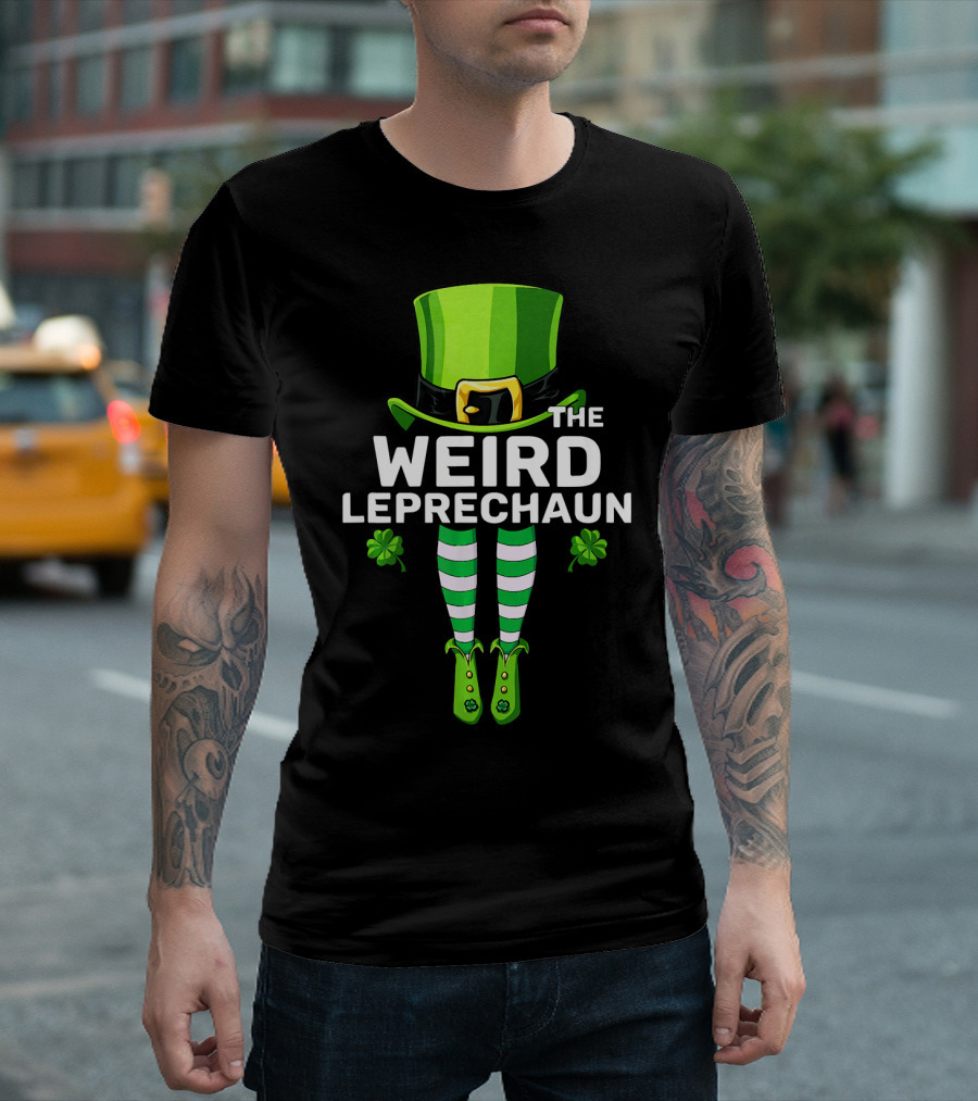 THE WEIRD LEPRECHAUN Shamrock Hat Striped Socks Fun St. Patrick's Day T-Shirt