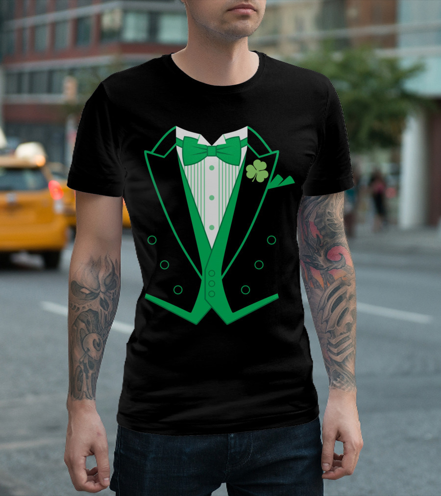 Green Bow Tie and Clover Tuxedo T-Shirt
