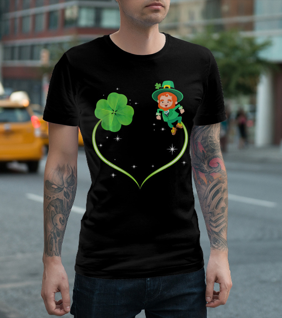 Leprechaun Flying With Shamrocks and Stars T-Shirt