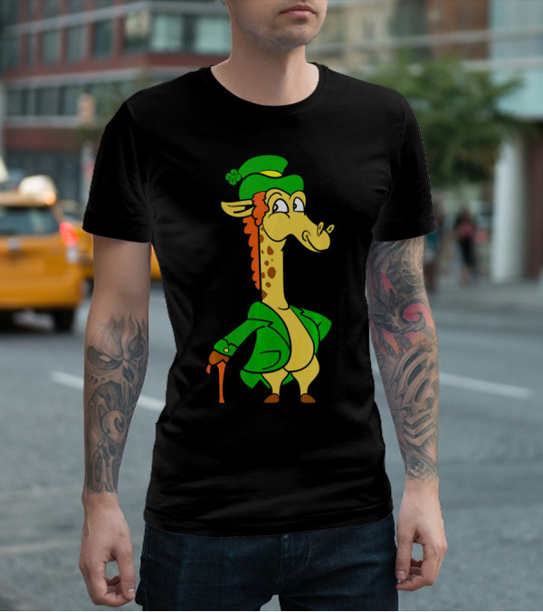 Funny Cool St. Patricks Day Giraffe Iris Leprechaun T-Shirt