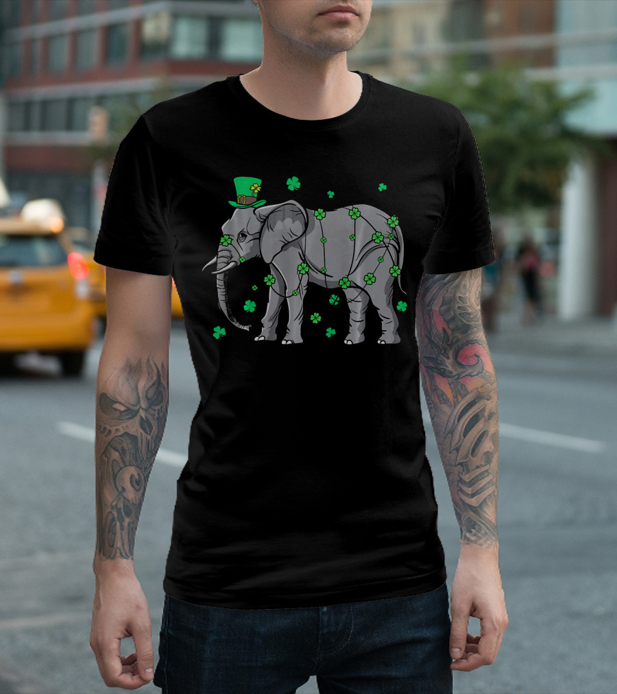 Elephant Wearing Leprechaun Hat With Shamrocks T-Shirt