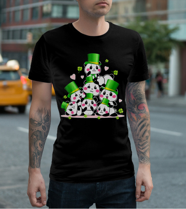 St Patricks Day Leprechaun Panda Cute Irish Lucky Clovers T-Shirt