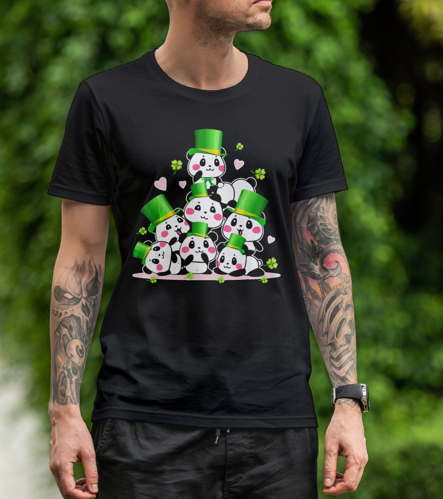 St Patricks Day Leprechaun Panda Cute Irish Lucky Clovers T-Shirt