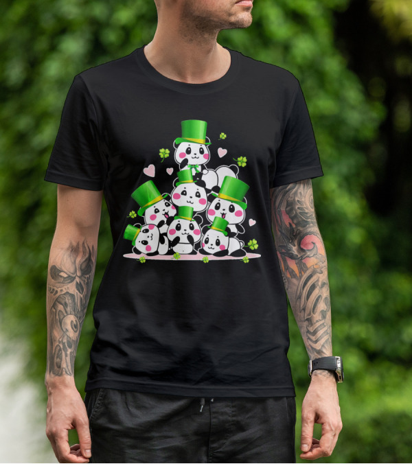 St Patricks Day Leprechaun Panda Cute Irish Lucky Clovers T-Shirt