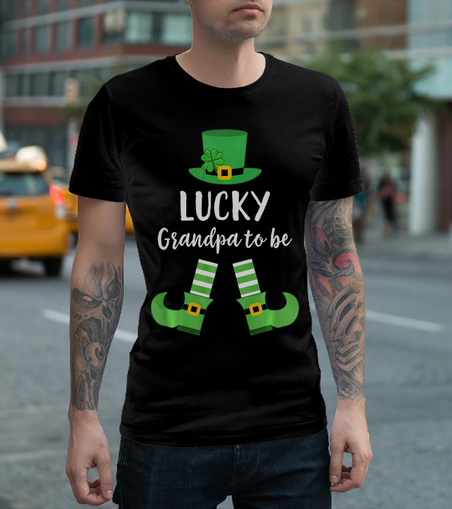 Lucky Grandpa to Be Leprechaun Hat and Shoes St Patrick T-Shirt