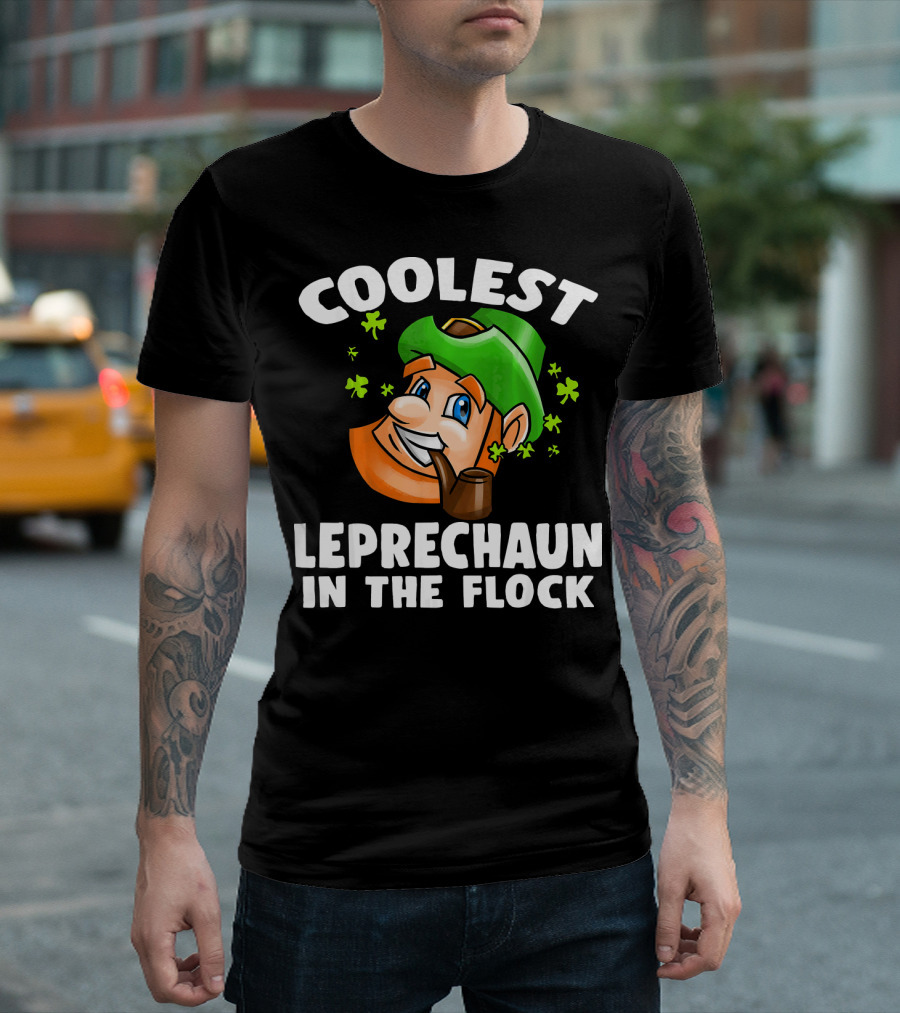 Coolest Leprechaun In The Flock Shamrock Pipe Hat Cartoon T-Shirt