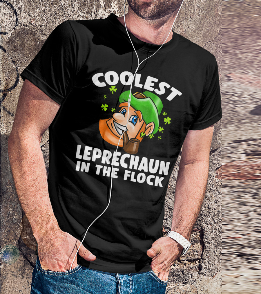 Coolest Leprechaun In The Flock Shamrock Pipe Hat Cartoon T-Shirt