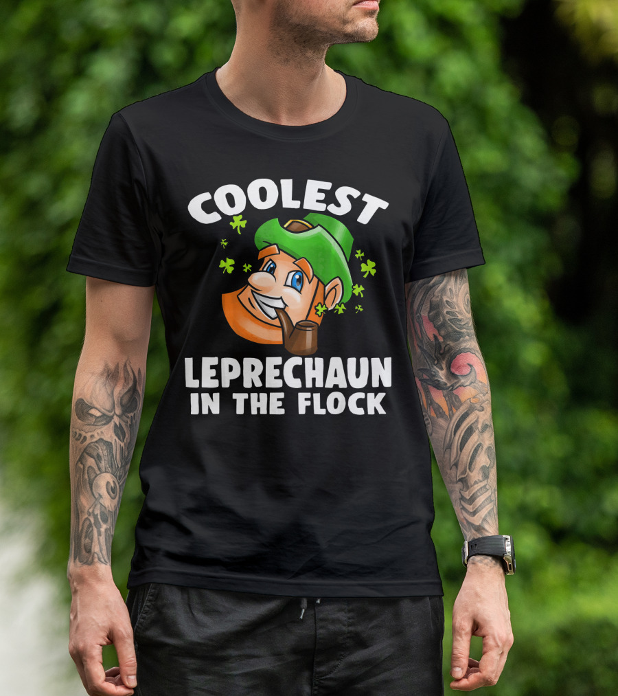 Coolest Leprechaun In The Flock Shamrock Pipe Hat Cartoon T-Shirt