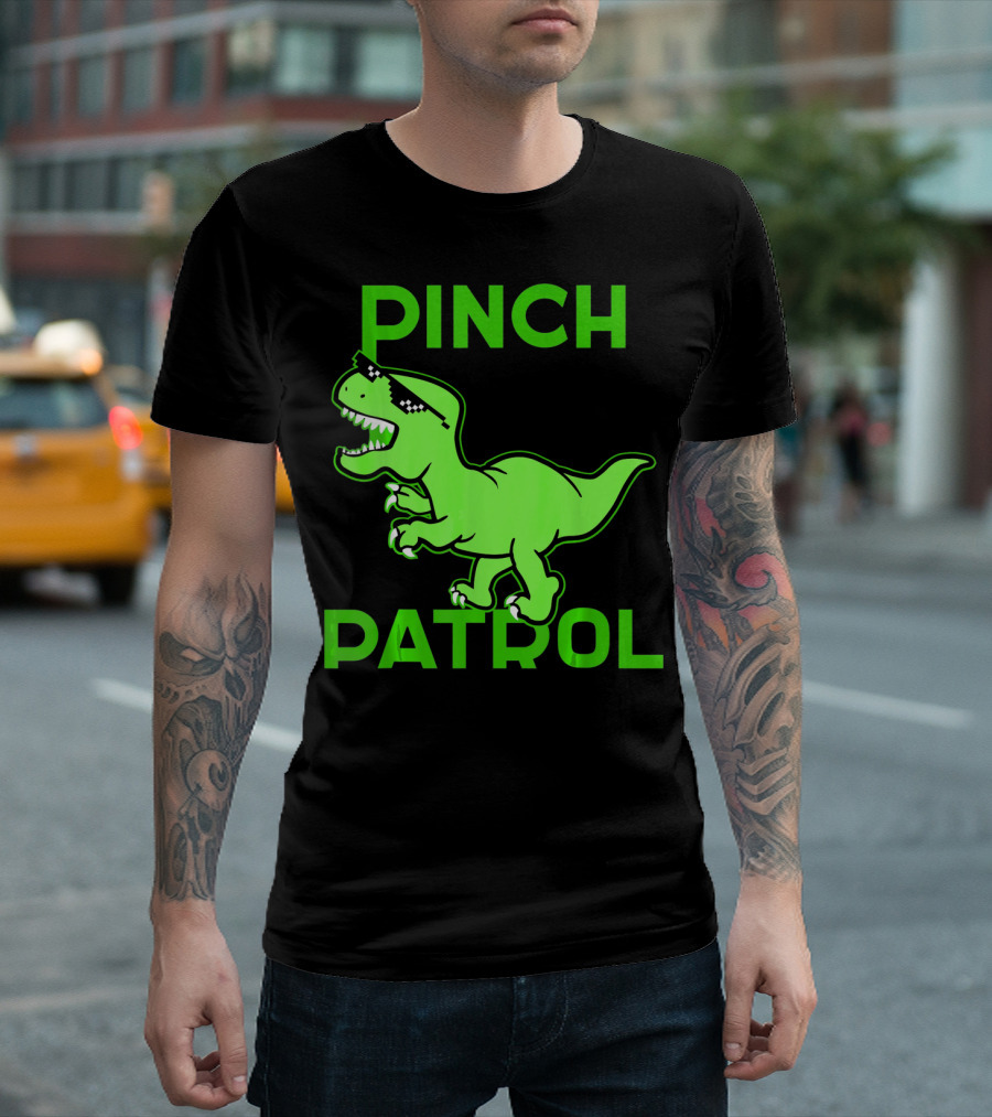 St Patrick Day Dinosaur Pinch Patrol Funny Green T-Rex Holiday T-Shirt