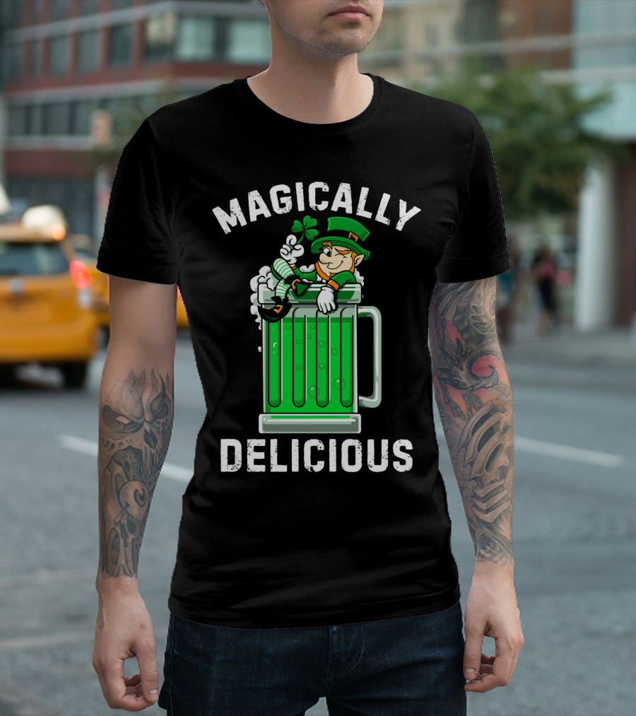 Magically Delicious Leprechaun Beer Mug Clover T-Shirt
