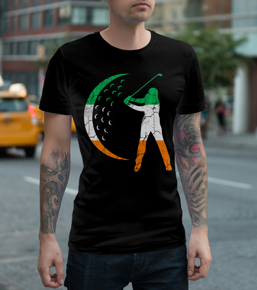 Irish Golf Swing With Ireland Flag Colors T-Shirt