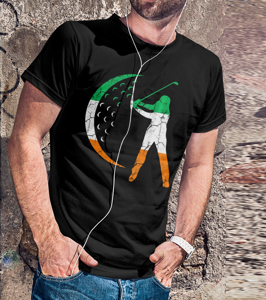 Irish Golf Swing With Ireland Flag Colors T-Shirt