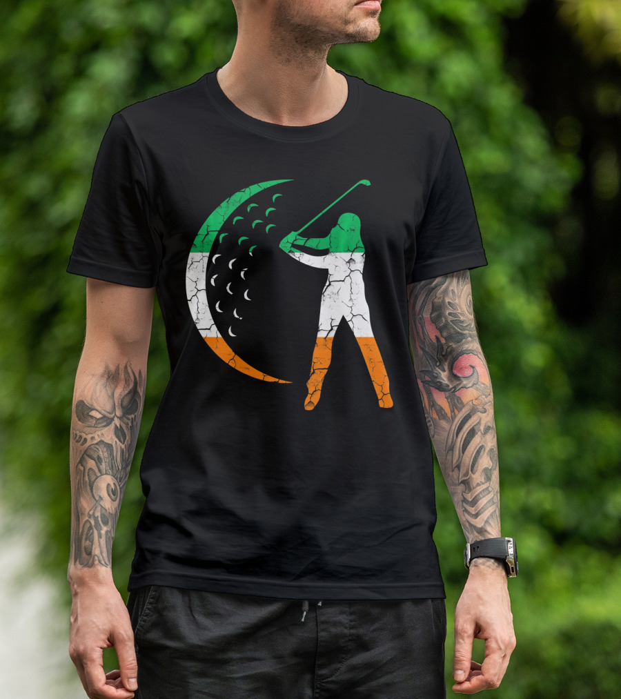 Irish Golf Swing With Ireland Flag Colors T-Shirt
