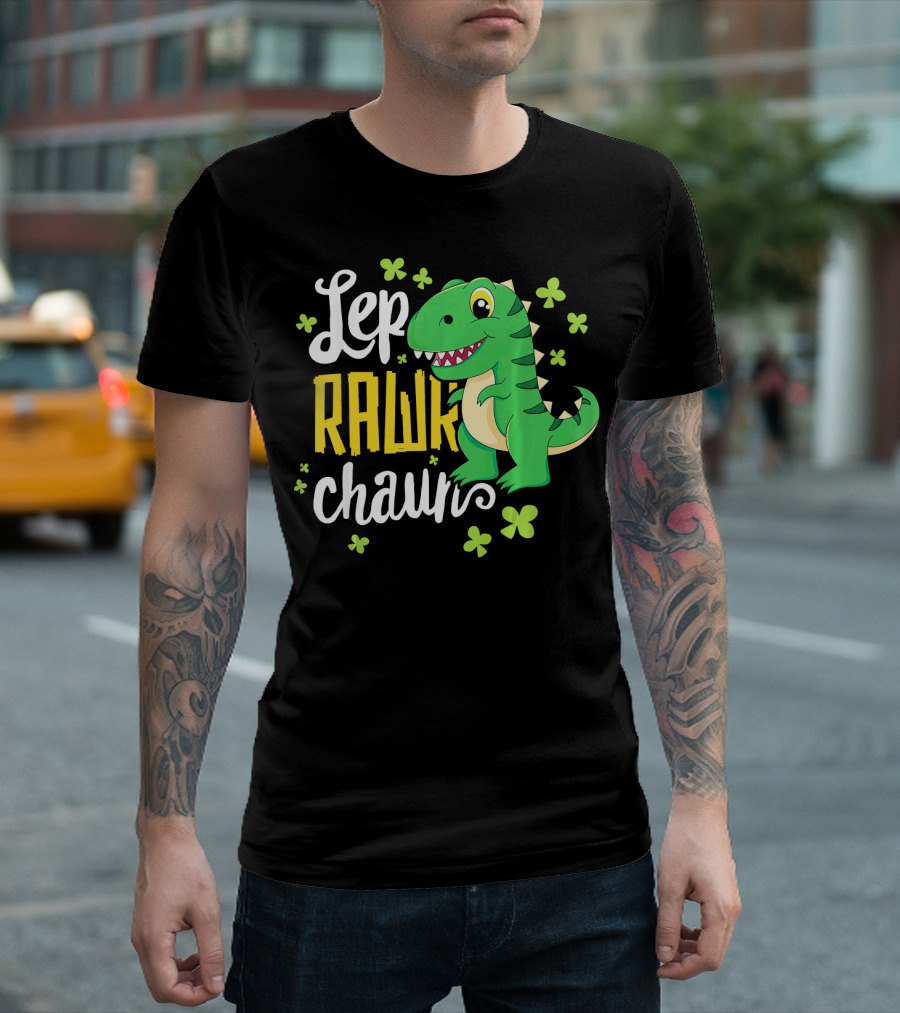 Lep Rawr Chawn Dinosaur with Shamrocks T-Shirt