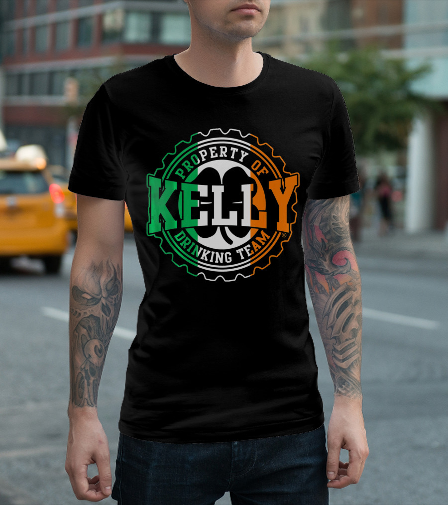 Property of Kelly Drinking Team Irish Flag Colors T-Shirt