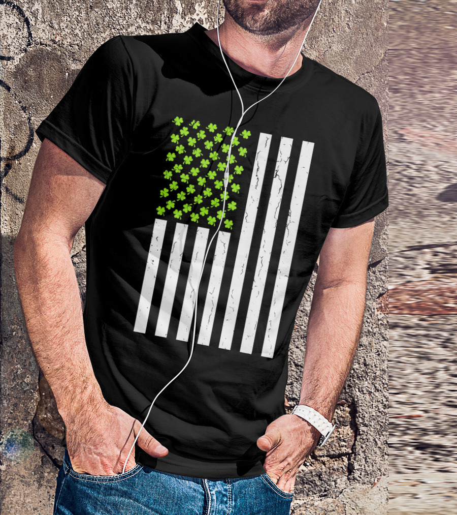 St Patricksday Shamrock American Flag T-Shirt