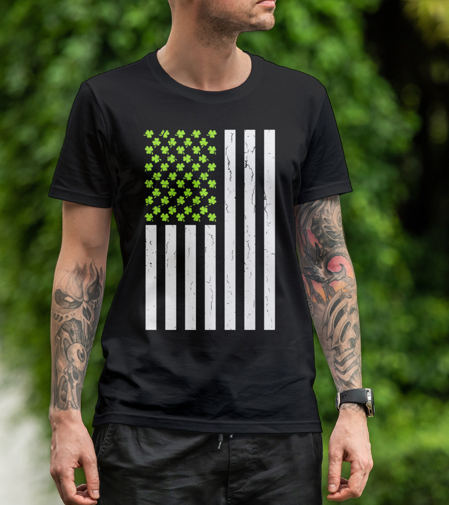 St Patricksday Shamrock American Flag T-Shirt