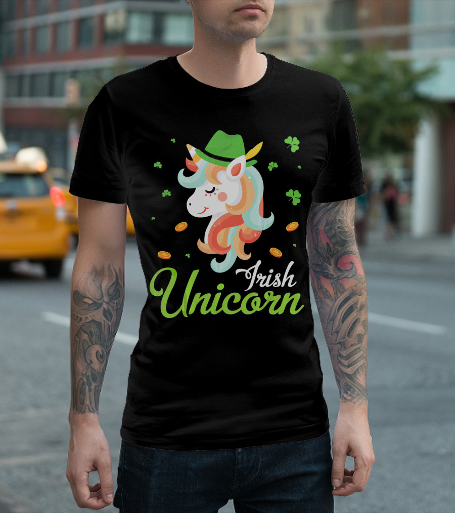 Irish Unicorn Leprechaun Gold Shamrocks T-Shirt