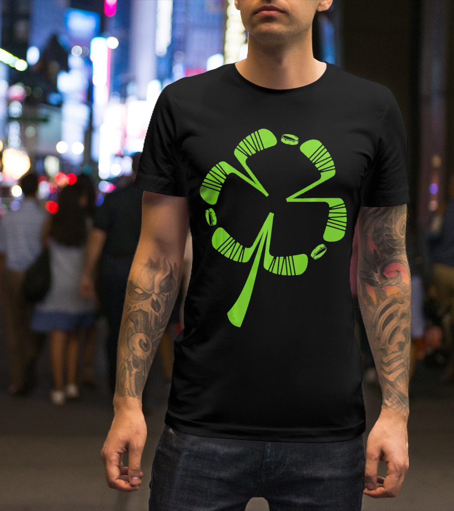 Ice Hockey Shamrock Saint Patrick's Day Hat Stick Puck Clover T-Shirt