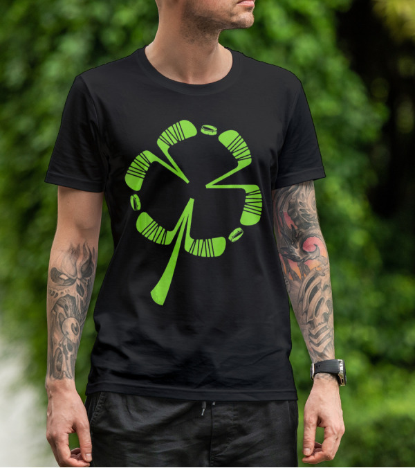 Ice Hockey Shamrock Saint Patrick's Day Hat Stick Puck Clover T-Shirt
