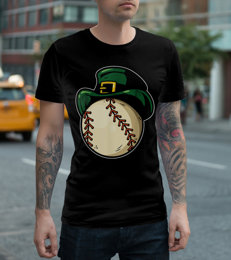 St Patricks Day Baseball with Green Hat Patric T-Shirt