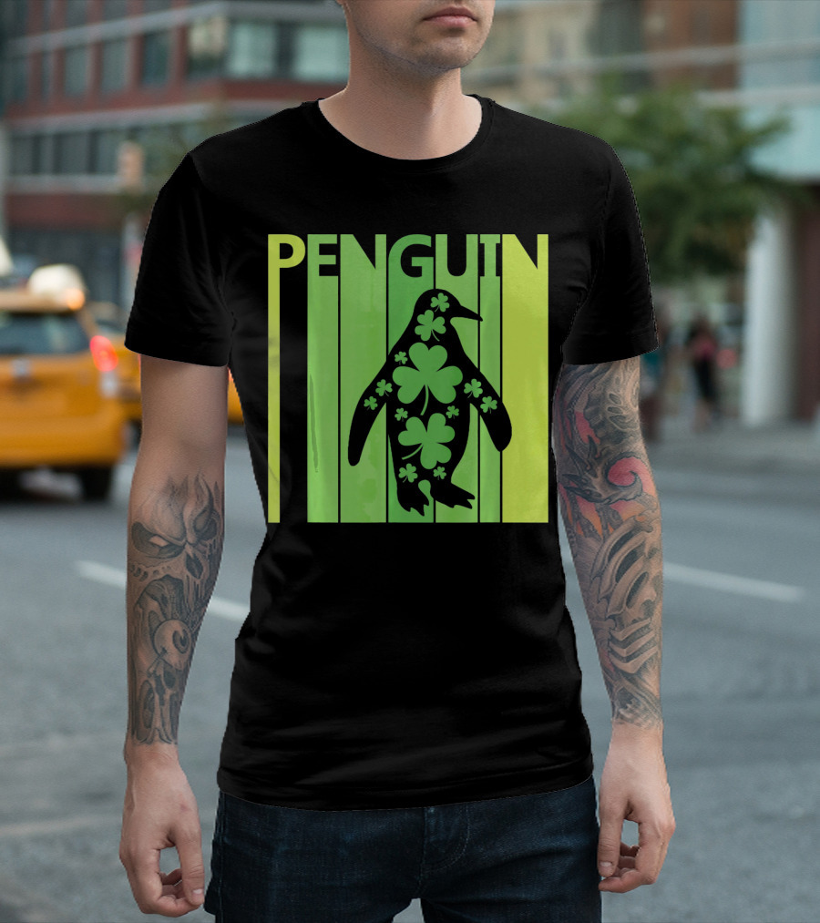 Lucky Penguin St Patricks Day Clover Penguin T-Shirt