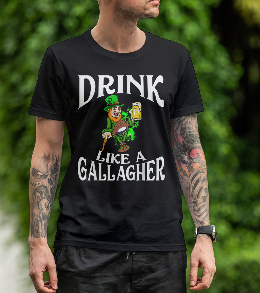 Drink Like A Gallagher St Patrick's Day Leprechaun Beer T-Shirt