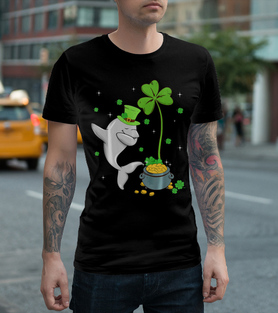 Shamrock Leprechaun Dolphin St Patricks Pot of Gold T-Shirt