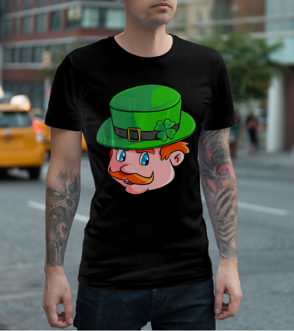 Leprechaun Face With Green Hat And Shamrock T-Shirt