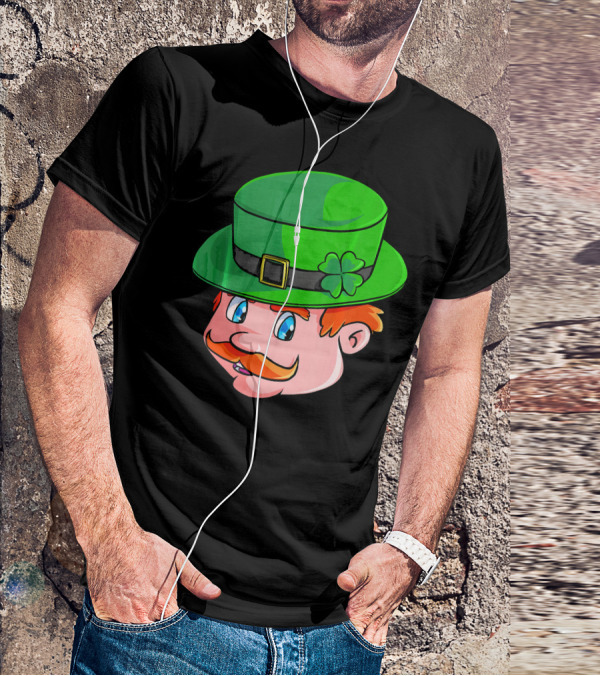 Leprechaun Face With Green Hat And Shamrock T-Shirt