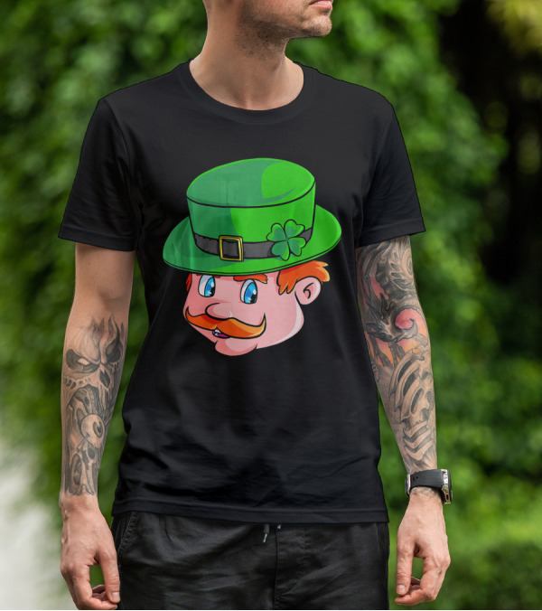 Leprechaun Face With Green Hat And Shamrock T-Shirt