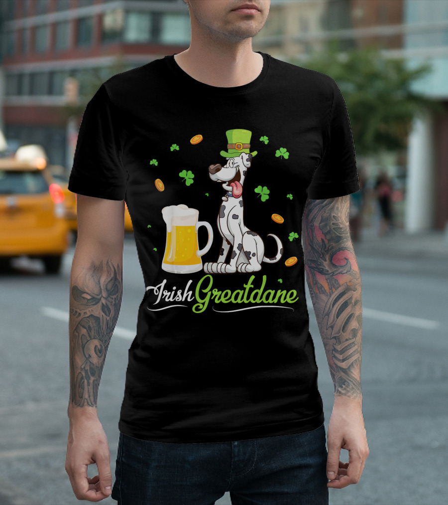 Irish Greatdane Leprechaun Shamrocks Beer Mug T-Shirt