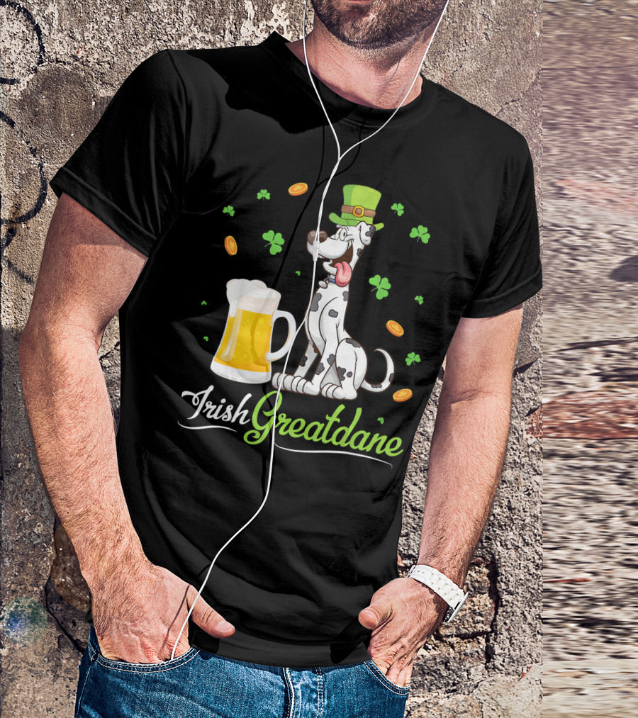 Irish Greatdane Leprechaun Shamrocks Beer Mug T-Shirt